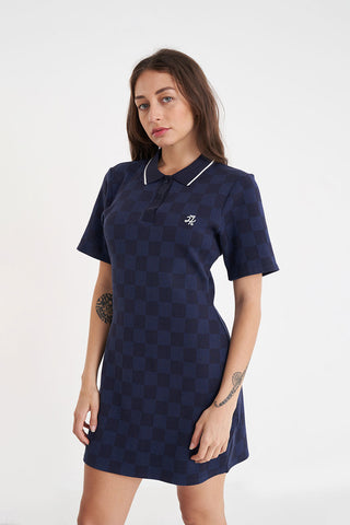CHECK POLO DRESS NAVY