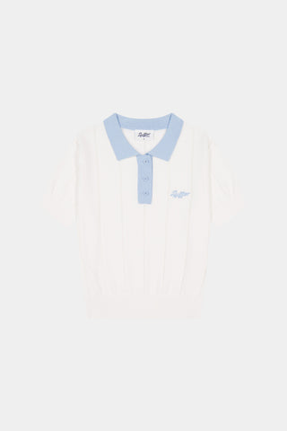 LINE KNIT POLO CHALK/ICE BLUE