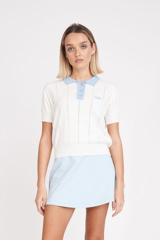 LINE KNIT POLO CHALK/ICE BLUE