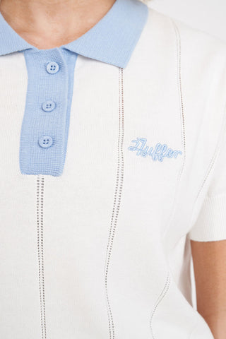 LINE KNIT POLO CHALK/ICE BLUE