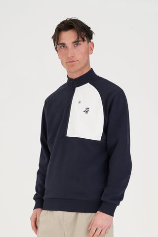 BONDED 1/4 ZIP PULLOVER NAVY/CHALK