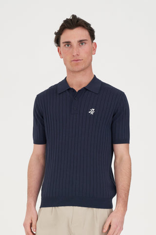 MENS RIB KNIT POLO NAVY