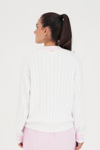 V-NECK CABLE KNIT SWEATER WHITE