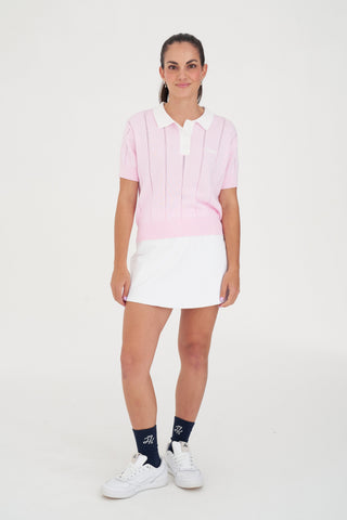 WMNS LINE KNIT POLO CAMELLIA/WHITE