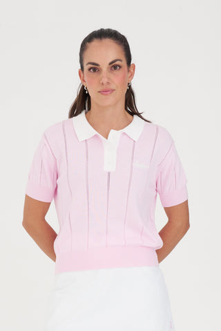 WMNS LINE KNIT POLO CAMELLIA/WHITE