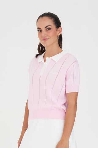 WMNS LINE KNIT POLO CAMELLIA/WHITE