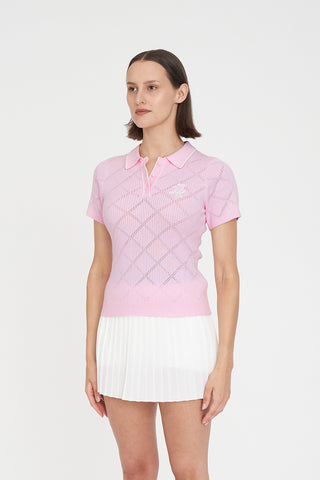 WOMENS DIAMOND KNIT POLO PETAL