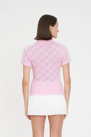 WOMENS DIAMOND KNIT POLO PETAL